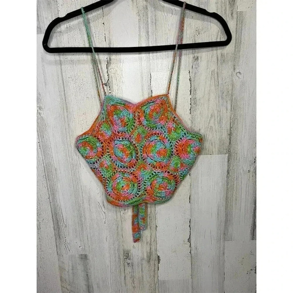 Handmade Crochet Floral Tunic Camisole Multicolor by Brenda Thomson Size M - Picture 2 of 7